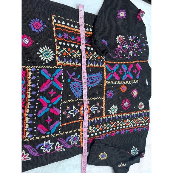Cape Isle Knitters Embroidered Patchwork Sweater L Black & Multicolor - Picture 3 of 5